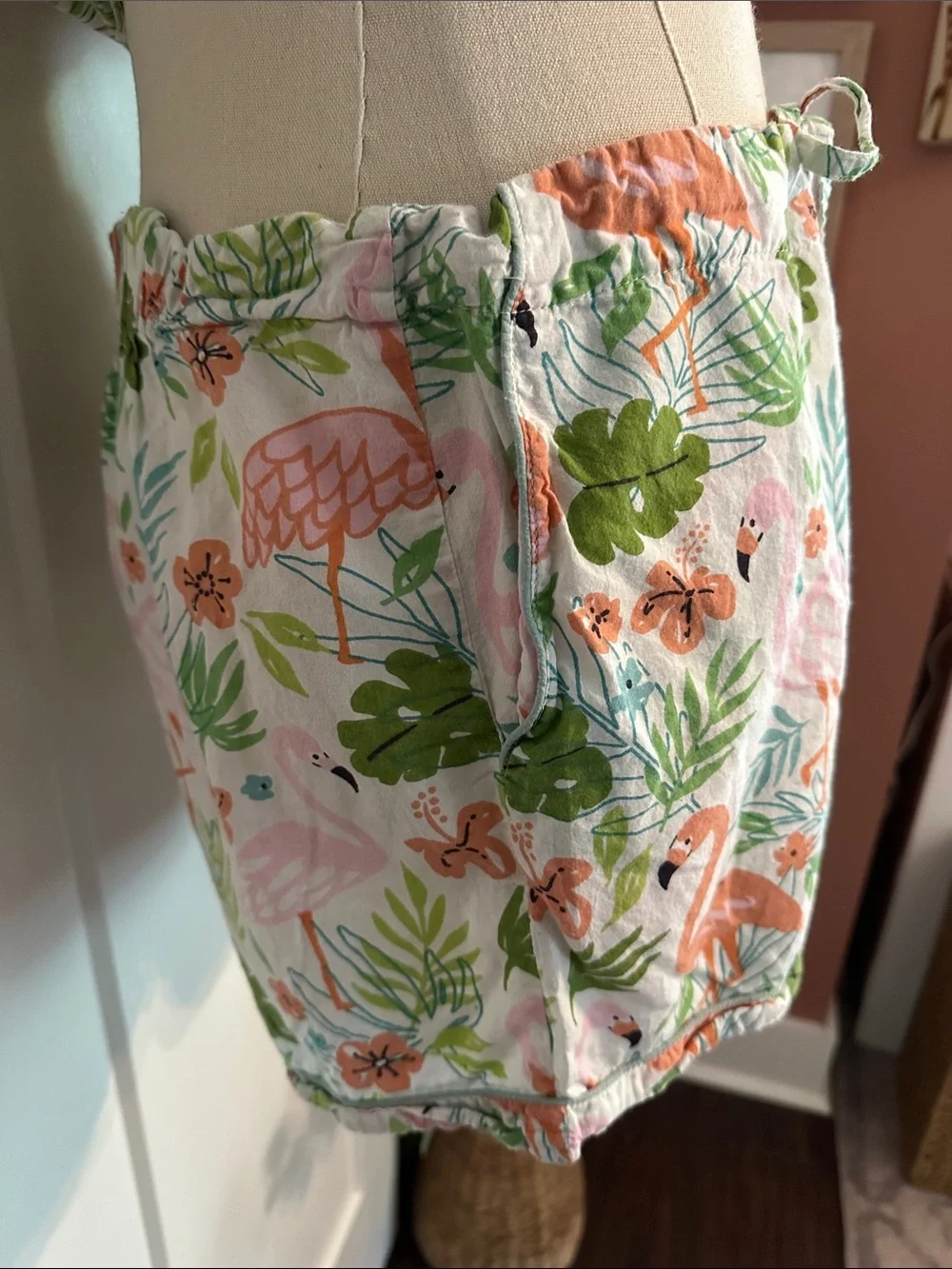 Mahogany Flamingo tropical Print M Short cotton pockets drawstring Pajama Set